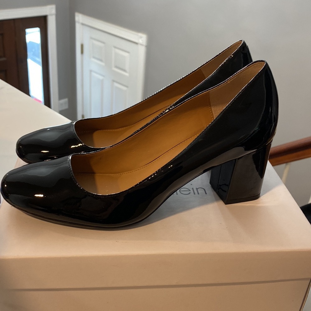 Calvin Klein crilla patent black heels